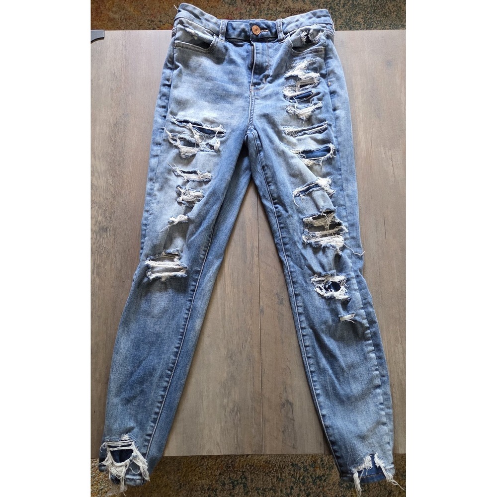 American Eagle Jeans Womens Destroyed Distressed Next Level Stretch Skinny Sz 8